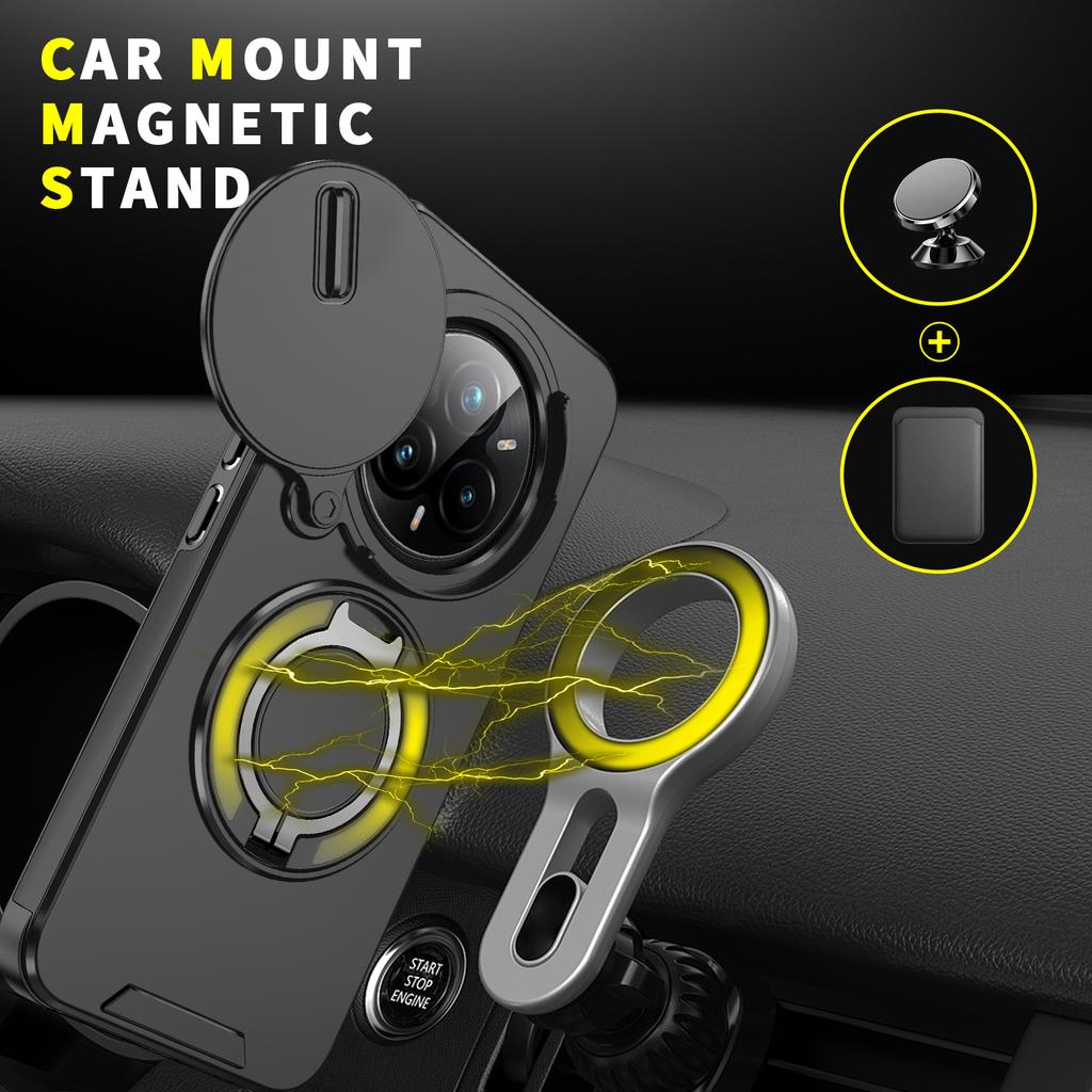 Slide Lens Protection Armor Phone Case For Realme 14 Pro 5G Car Magnetic Ring Holder Cover for OPPO Realme 14 Pro Plus + Funda