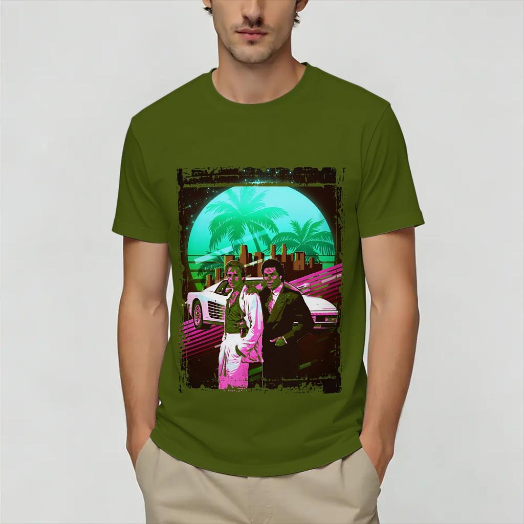 Unisexs Vintage Miami Vices T Shirts 100 Cotton Tops Hipster Short Sleeve Round Collar Tees Plus Size TShirts