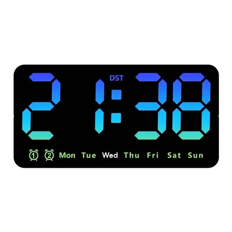 Ses Kontrollü Büyük Dijital Duvar Saati Sıcaklık Tarih Hafta DST Erteleme Masa Saati 12/24H Çift Alarm Duvara Monte LED Saat