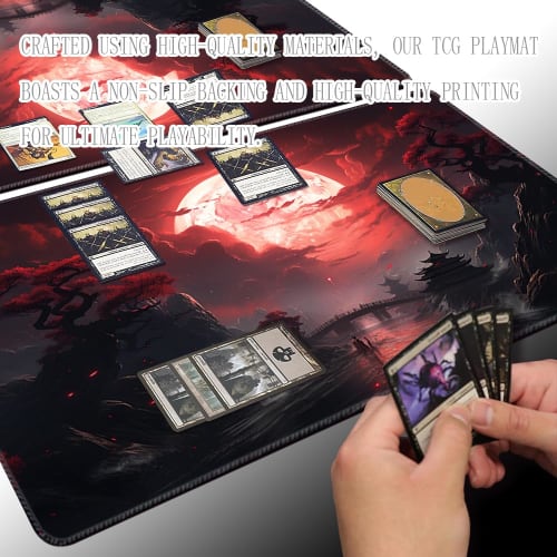 MTG Playmat Size 24 X 14 Inch, Free Storage Bag, Non-Slip Printed Backing, Perfect for Card Game Enthusiasts, TCG Playmat (No Zone, Blood Moon Secrets