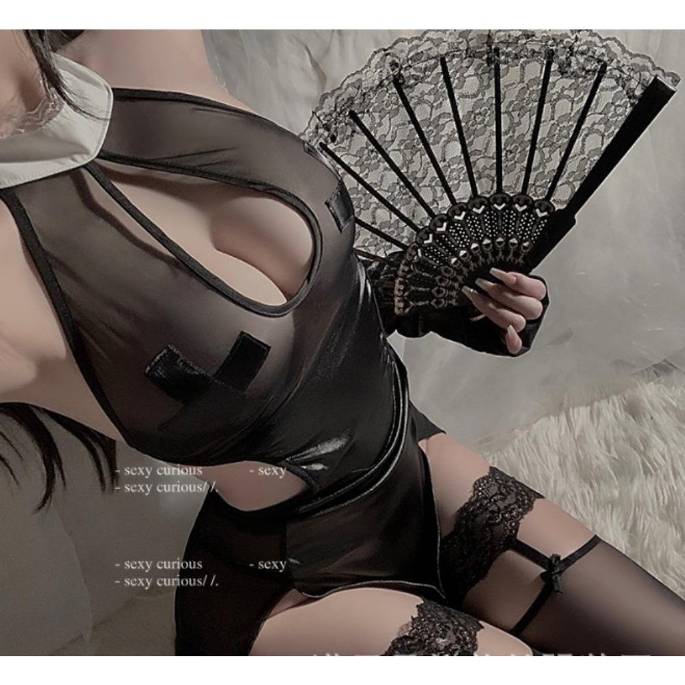 Halloween Lingerie Nun Uniform Seduction Suit Patent Leather Maid Outfit No-take-off Passion Clothes F780