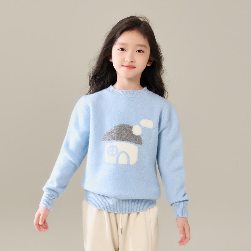 

Unisex Pure Wool Jacquard Knit Sweater - Round Neck, Thick, for All Ages - Fall/Winter Collection 170 cm светло-синий