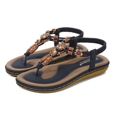 Sandals Women Bohemian Flat Bottom Water  Fish Mouth Sandals Large Women's Shoes