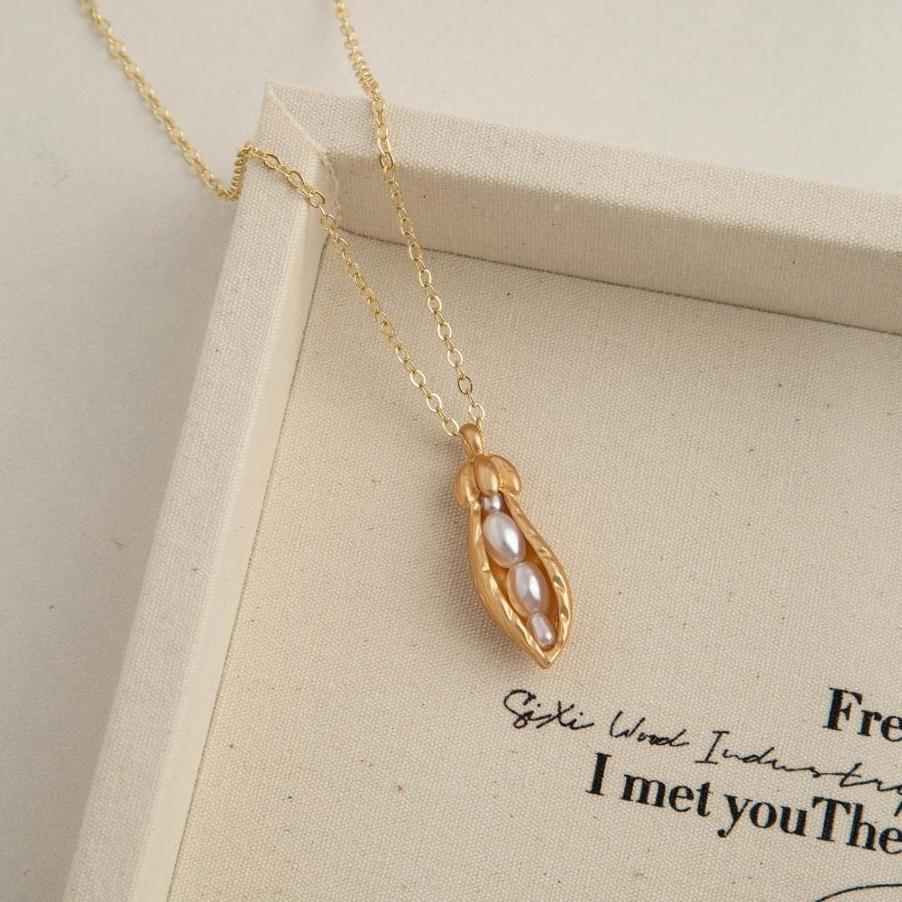 Copper Alloy Sweater Chain Gold Plated Pea Pearl Necklace Fashionable Peanut Pearl Necklace Women