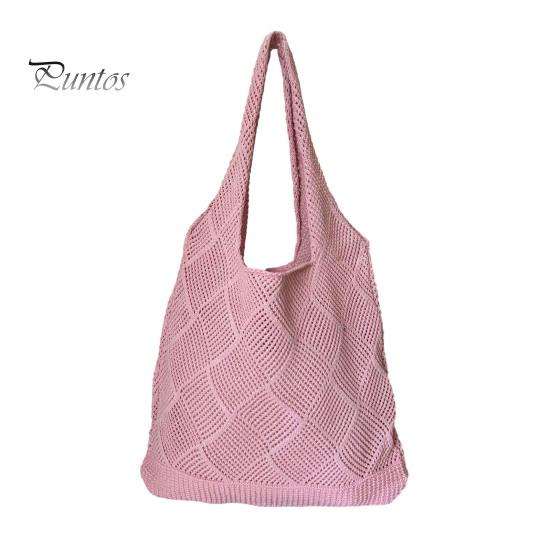 Женская вязаная сумка через плечо, большая вместимость, повседневная сумка-тоут, однотонная ажурная сумка через плечо для ежедневных выходов, шопинга, школы розовый