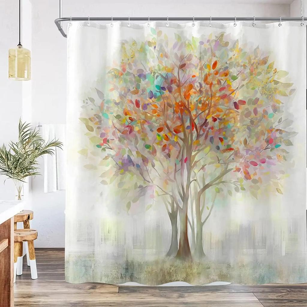 Bunte Baumblüten Duschvorhangstoff Badezimmerdekoration mit 12 Haken 180x 180cm Badewannen-Duschvorhang