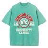 Womens Acid Wash T-Shirts Brooklyn University League Printing Tees Distressed Oversize Cotton Short Sleeve Trend Clothes