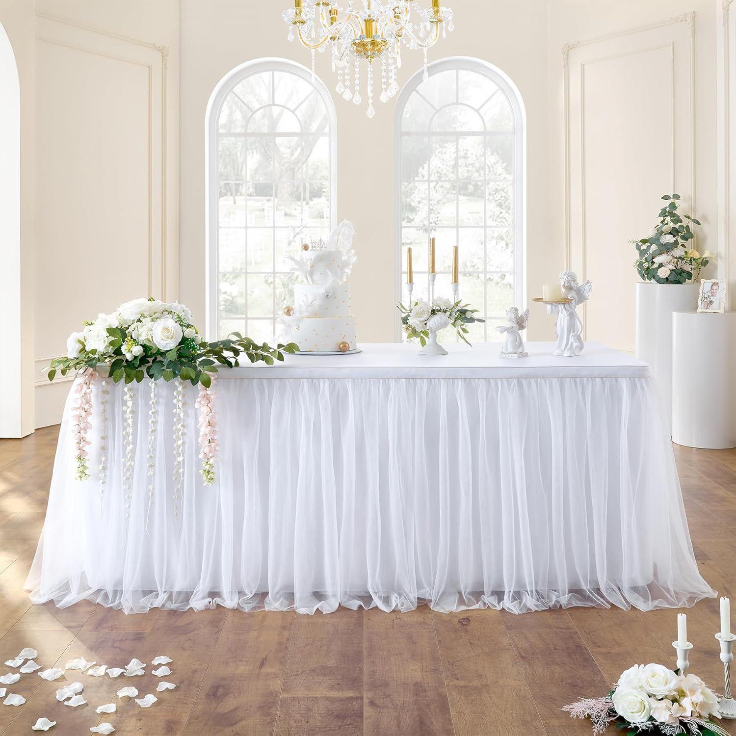 

1 шт. Белая сетчатая юбка для стола с золотой кромкой, один слой ткани, два слоя фатина, юбка для стола на липучке, украшения для свадебной вечеринки W183 X H83CM 1PC белый