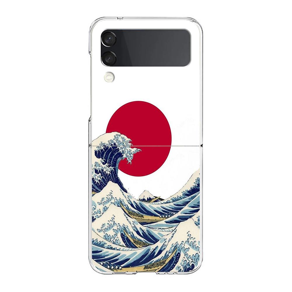 Phone Case For Samsung Z Flip 3 4 5 Fold Hard PC Shell For Galaxy Z Flip 3 5 Clear Cover Japan The Great Wave Of Kanagawa