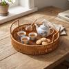 Plateau en rotin avec poignées Naturel Tressé Robuste pour table basse