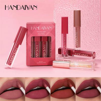 HANDAIYAN 4 Matte Velvet Lip Glaze Set Einfache Farbe Langanhaltend Wasserdicht Schweißfest Nicht-Klebendes Lip Glaze Set