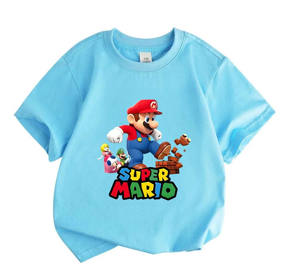 Kids Boys Girls Crew Neck Short Sleeve T-Shirt, 100% Cotton Casual Cartoon Character Printed Tee for Children Summer Comfortable Breathable Tops for D