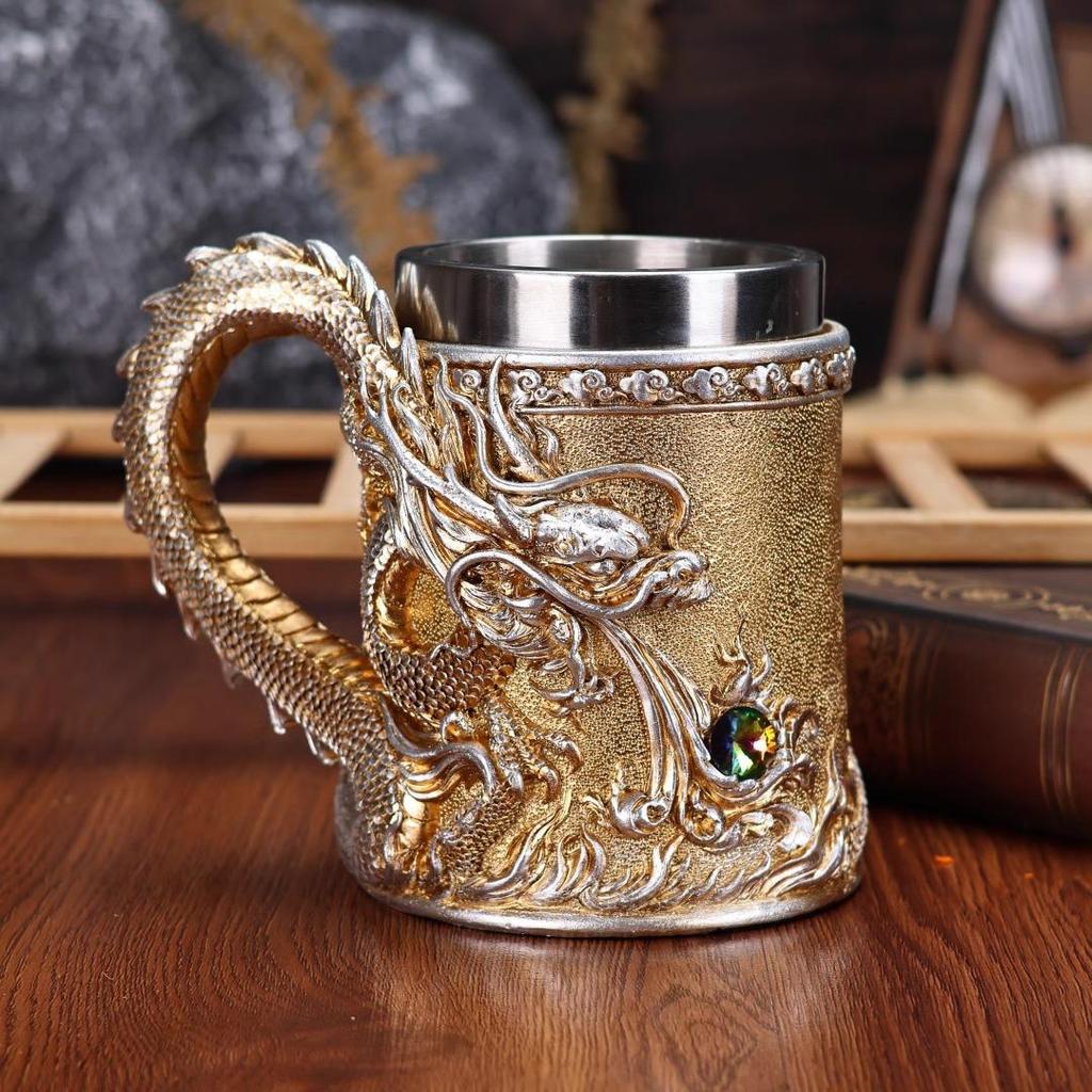 Oriental Dragon Grail: Retro Gold Wine Glass Ornament Gift