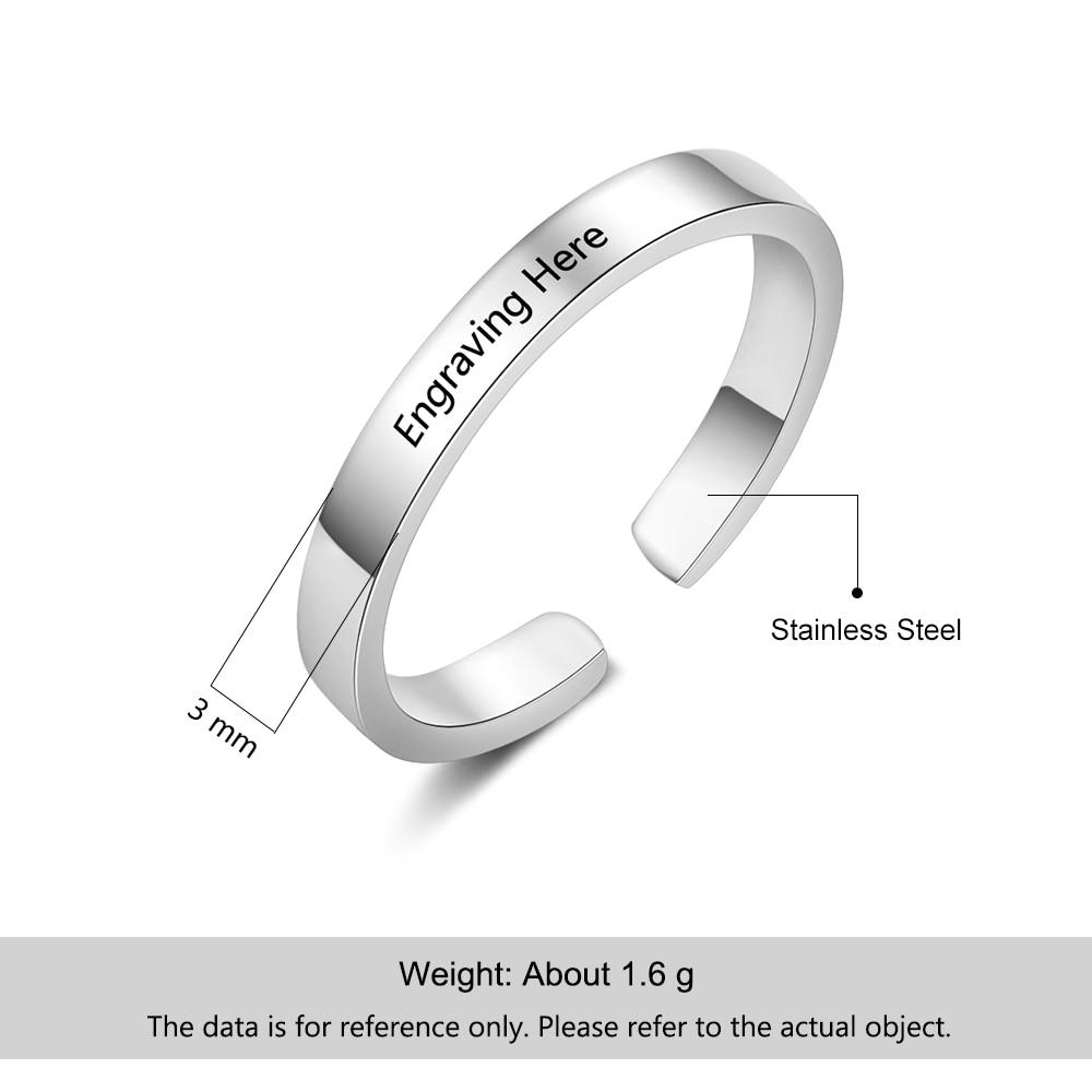 Personalized Finger Ring Stainless Steel Jewelry Adjustable Modish Stylish 3 Women Colors Rings Custom Name Charm Anniversary Bridal Wedding Occasion