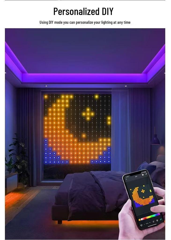Smart Bluetooth Christmas Curtain Lights – Colorful LED Festival Decoration