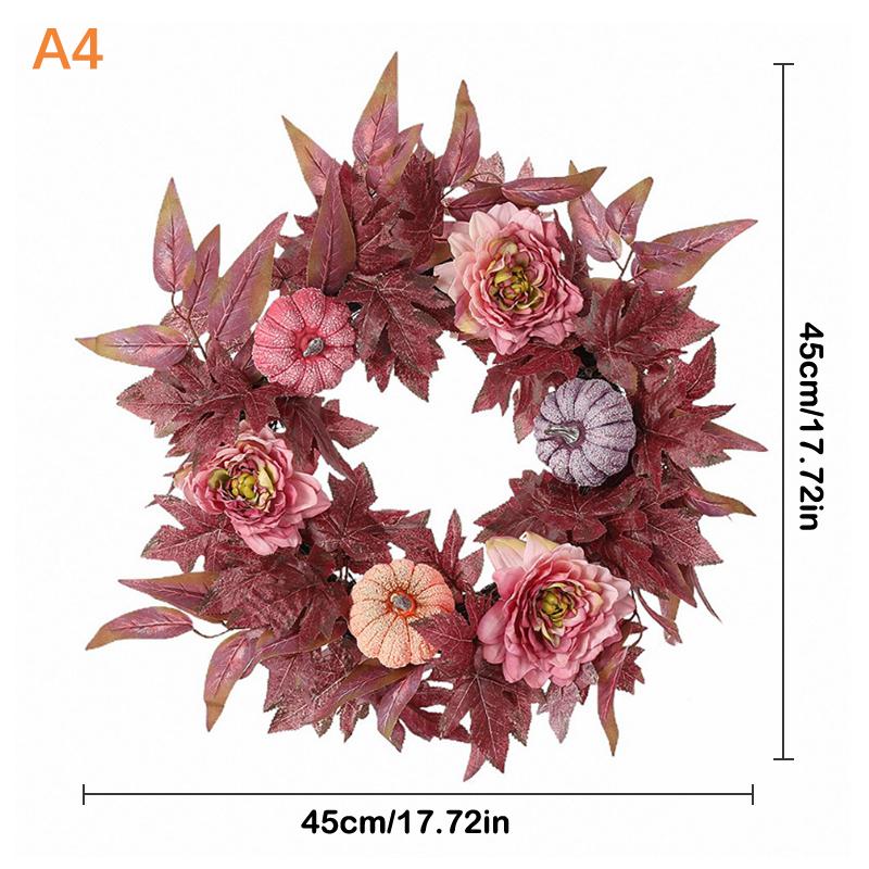 Handmade Maple Leaves Pumpkins Wreath Diy Decoration For Thanksgiving Halloween Front Door Wall Hanging Autumn Harvest Wreath