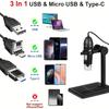 Adjustable 1600x Magnification 3 In 1 Usb Hd Desktop Electronic Digital Microscope Plastic Bracket 8 Led For Pc Phone