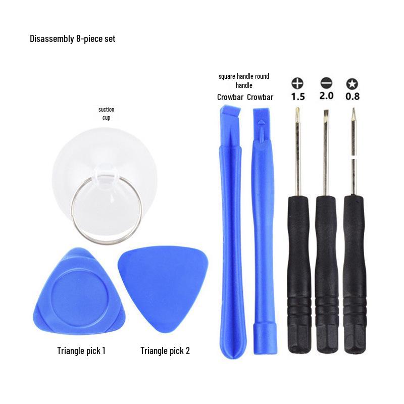 8-Piece Mobile Phone Repair Set: Phillips, Slotted, Pentalobe Screwdrivers, Pry Tool, and Lever Accessories