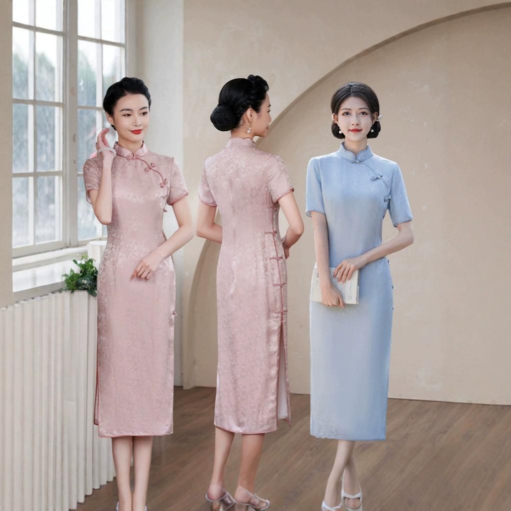 High-end silk cheongsam summer 1011 new jacquard new Chinese-style mulberry silk bride toast cheongsam dress