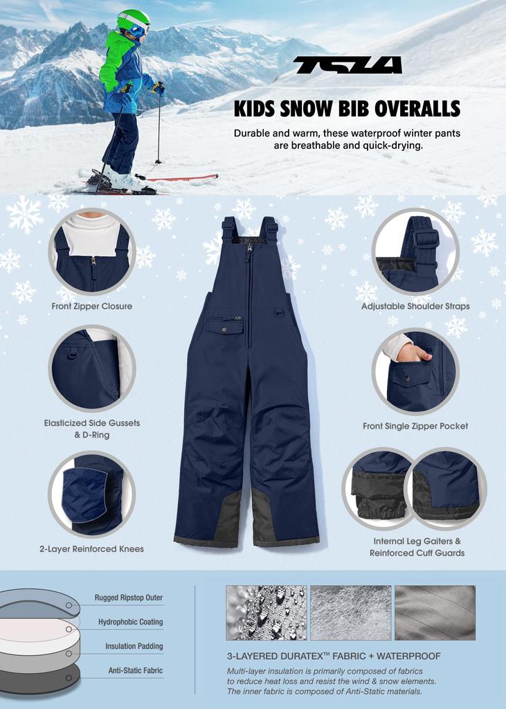 Tesla Ski Bib Pants and Overalls for Outdoor and Snow Perfect for Boys and Product Kids' [Waterproof, Warm, Insulated] Fleece-Lined Snowboarding,