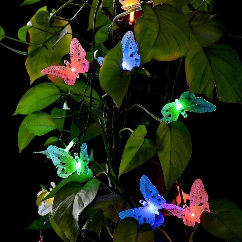 20/30 Led Solar Powered Butterfly Fiber Optic Fairy String Lights Waterproof Christmas Outdoor Garden Holiday Decoration Lights