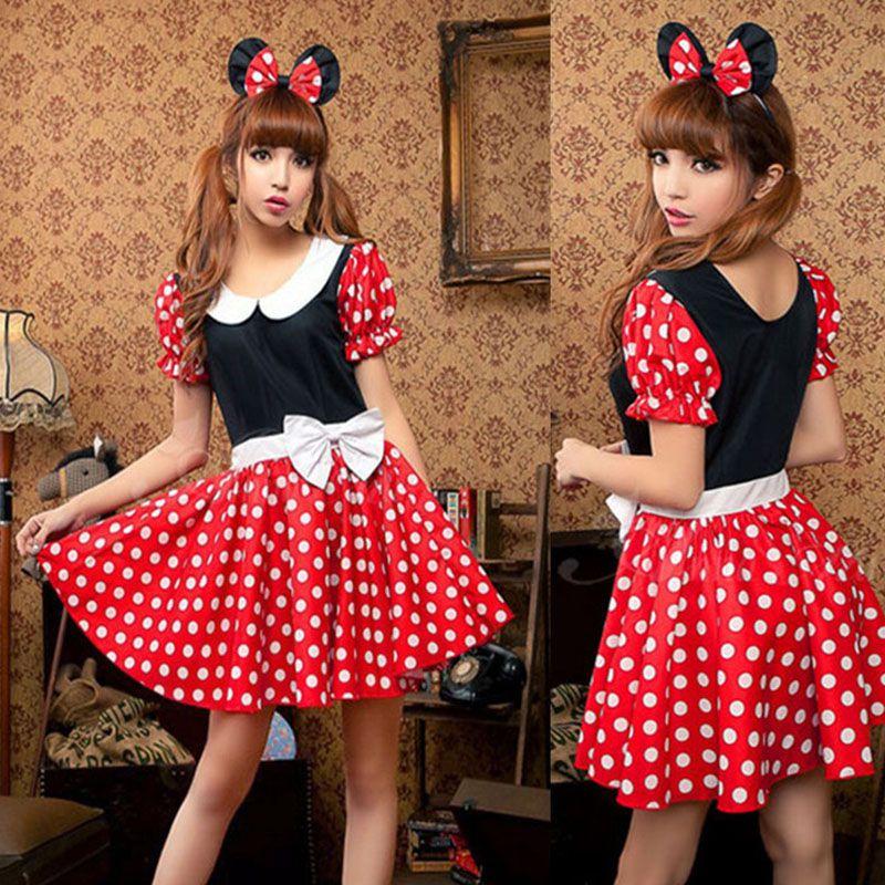Elegante Costume Sexy da Donna Adulta con Personaggio Minnie Mouse a Pois per Halloween