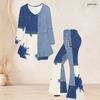 Women Plus Size Printed V Neck Three Quarter Sleeve Flared Top And Flared Pants Two Piece Set