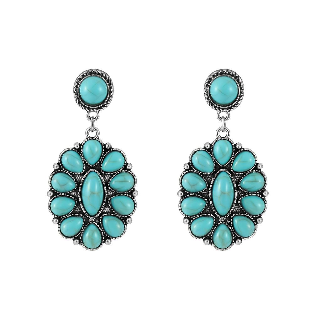 Exaggerated Earrings, Vintage Oval Turquoise Drop-Shaped Hollow Earrings, Earrings, Accessories