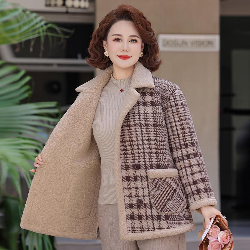 Women's Plus Size Plush Lined Plaid Cotton Jacket