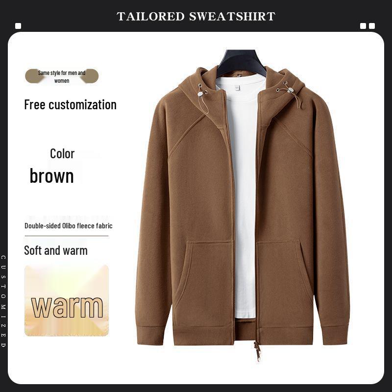 Customizable Logo Heavyweight Fleece Hooded Sweatshirt - Thickened Double-Sided Autumn/Winter Cardigan