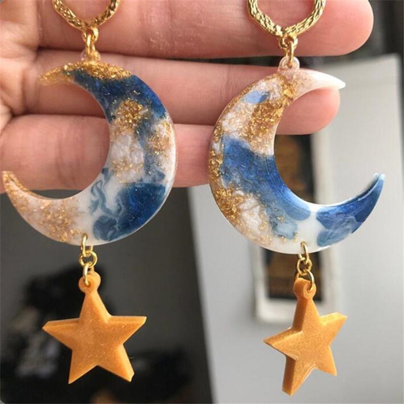 DIY Glossy Star Moon Shape Earrings Silicone Molds for Epoxy Jewellery Making