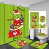 Christmas Green-Haired Pattern Shower Curtain Four-piece Set With 12 Hooks Polyester Waterproof Shower Curtain.