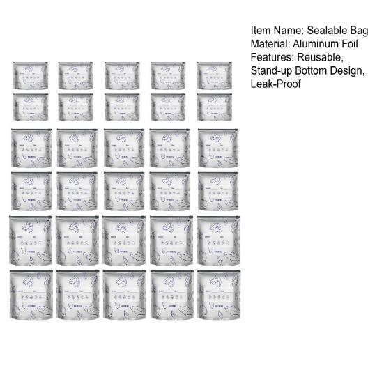 30 Stück Aluminiumfolien-Verschließbeutel Wiederverwendbare Auslaufsichere Ziplock-Gefrierbeutel Stehende Lebensmittelaufbewahrungsbeutel mit Etikett für Frische Obst Gemüse Fleisch