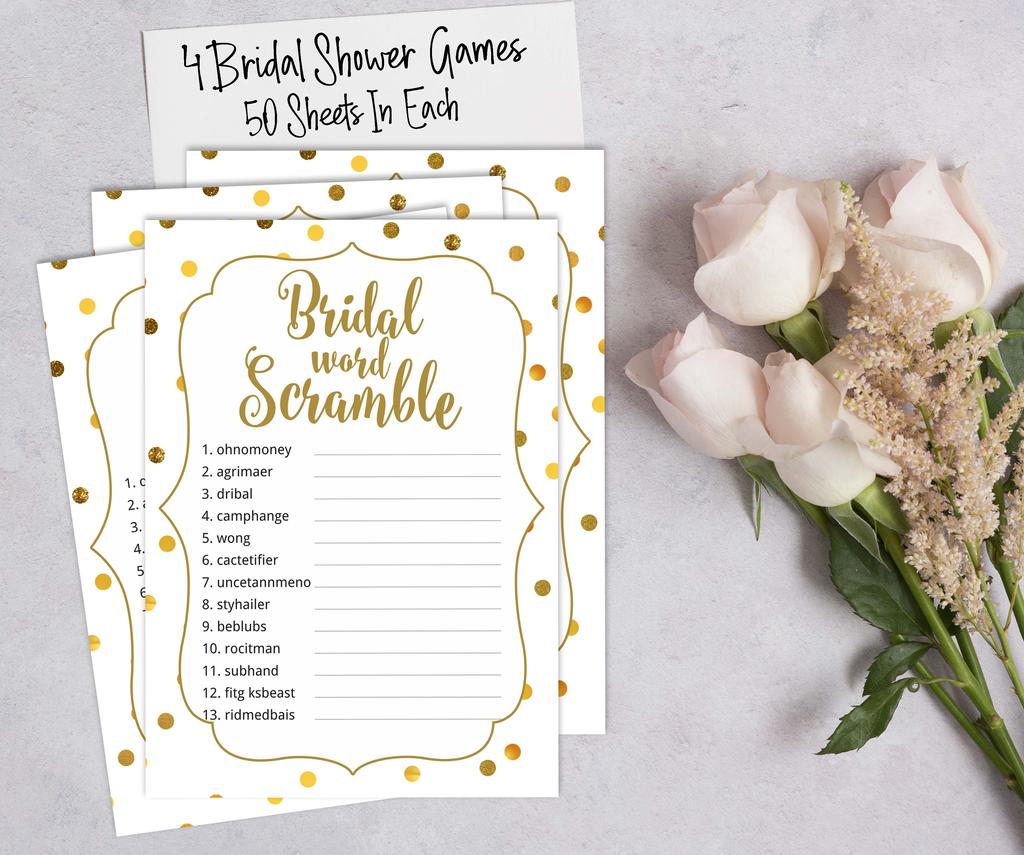 Inkdotpot Bachelorette Party Games Set Bundle Gold Confetti Of 4(50 Sheets Each) W Miss To Mrs Gold Banner Fun Bridal Shower Games