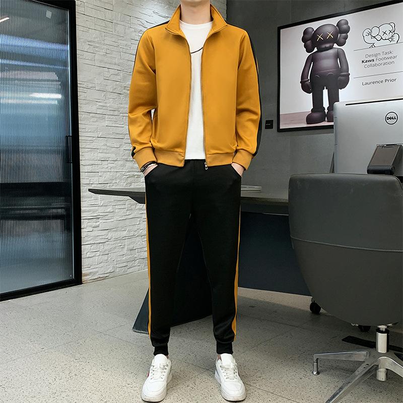 Soft Two-piece Men's Contrast Color Stand Collar Leisure Sports Suit