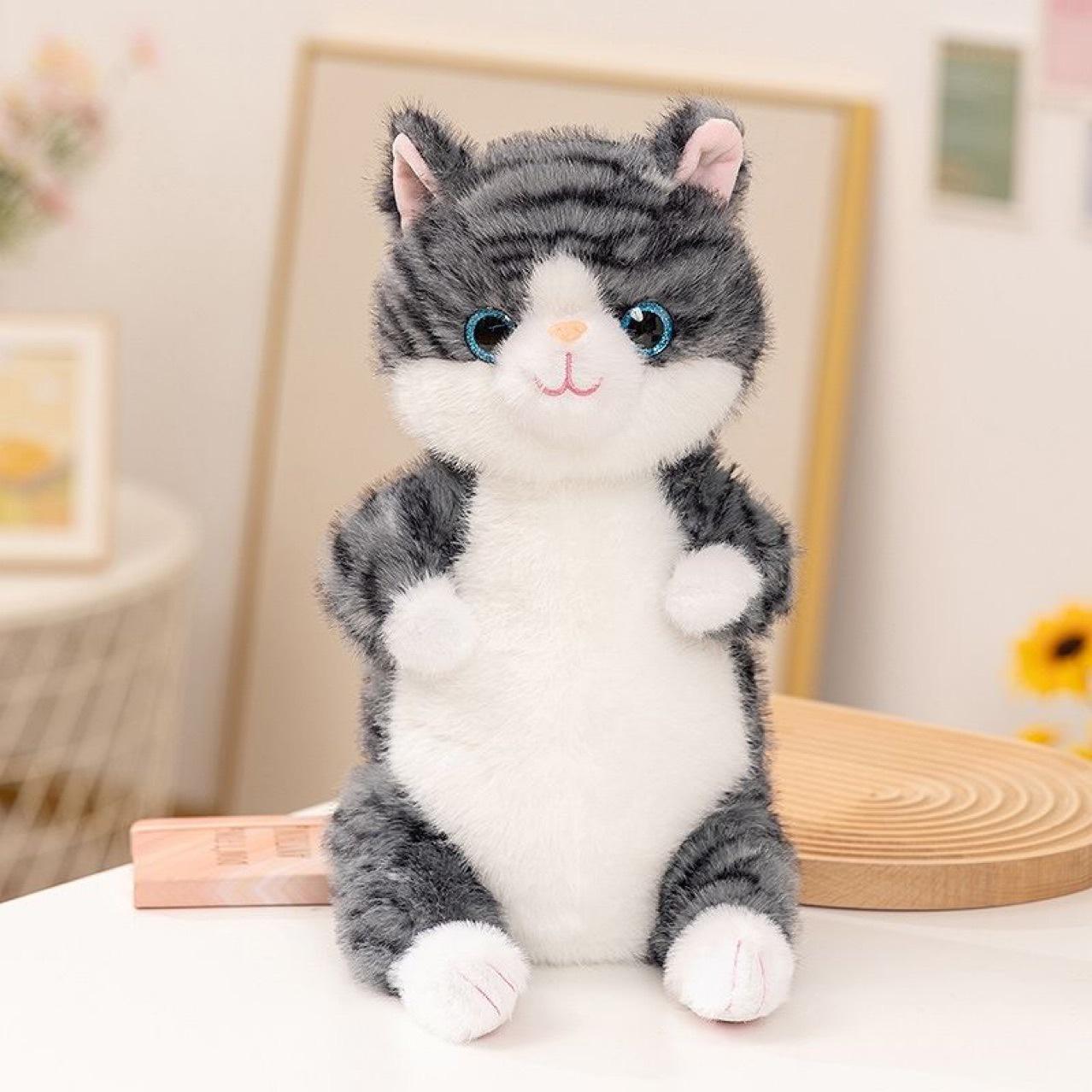 

Striped Faux Cat Plush Toy - Cute Black & Orange Cat Doll Gift for Girls 20 cm чёрный