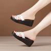 Big Size 32-43 Medium Heels Wedges Slippers Summer Platform Shoes Women 2025 Bright Leather Thick Sole Slides Casual Beach