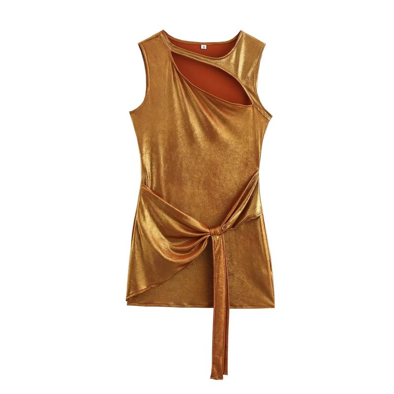 

Zab Осень Новая Женская Одежда Модный Стиль Французский Дизайн Модный Необычный Сексуальный Декор Узлом Платье Dress L