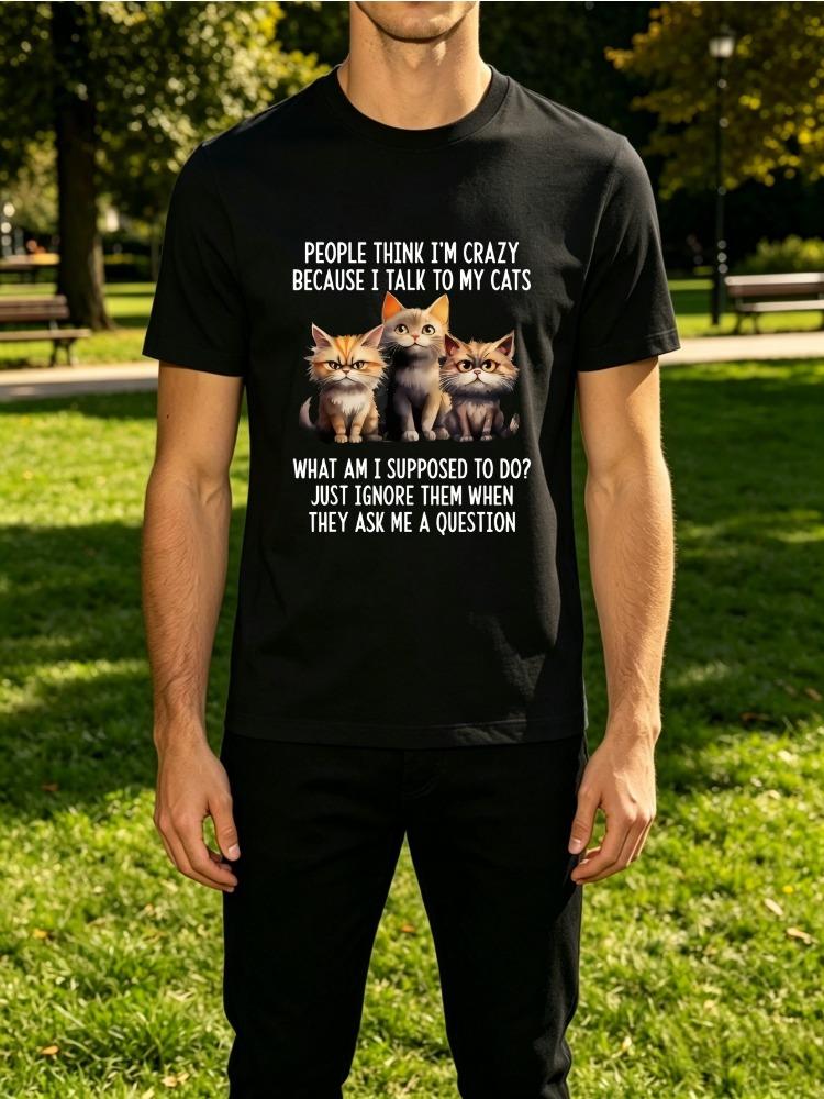 Funny Slogan Three Cute Pet Cats Humorous Text Graphic Print Unisexs Crew Neck Short Sleeve Tee Casual Daily Soft Basic Wear Top