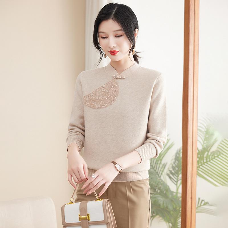 Mom's Winter 2024 Fleece-Lined Thick Sweater for Middle-Aged & Elderly Women - Warm One-Piece Top