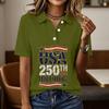 Women's Casual Short Sleeve Button Polo Shirt USA 250th Anniversary Print Relaxed Fit Lightweight Summer Top
