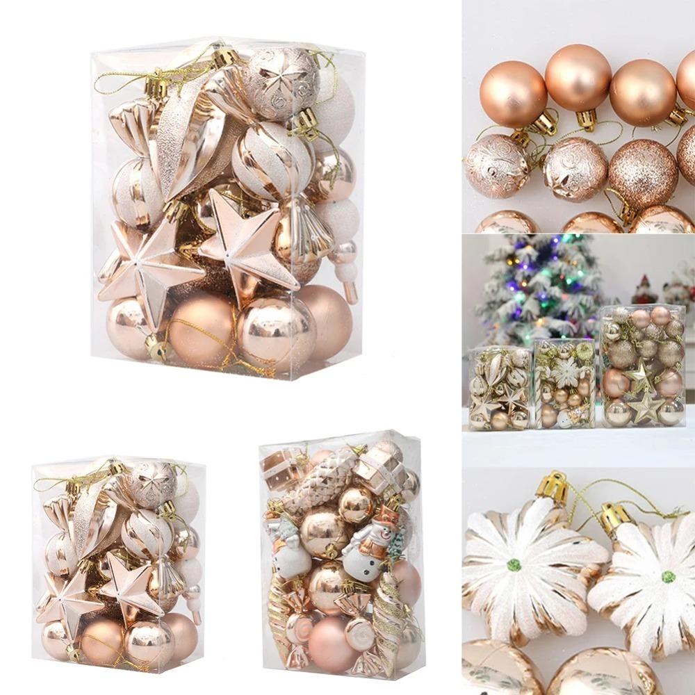 29/20Pcs Champagne Christmas Balls Pendants Star Candy Cane Xmas Tree Hanging Ornaments Shatterproof Pine Cone