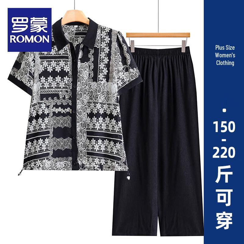 Romon Women s Plus Size Summer Short Sleeve Shirt Set 6XL