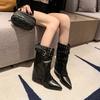 Fashion Trouser Leg Single Boots Autumn New Pointed Toe Sleeve Rivet Metal Buckle Anti-Slip Wear-Resistant Tall Boots
