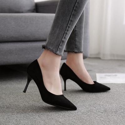Fashionable and Elegant High Heels 2024 Summer New Black Pointed Shallow Mouth Professional Commuter Versatile Single Shoe Women