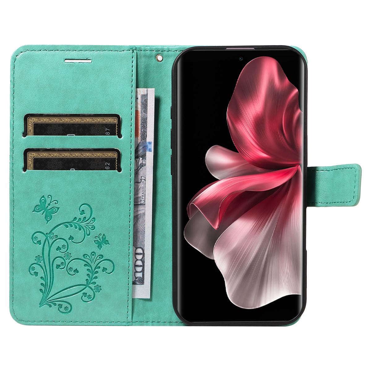 

For vivo V30e 5G Wallet Case Floral Butterfly Imprinted Leather Phone Cover Stand Red