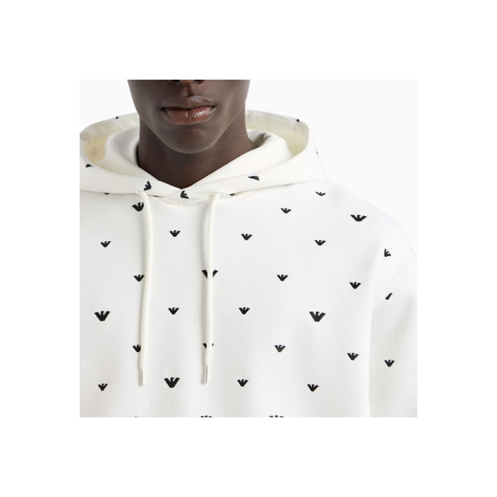 Emporio Armani Logo Embroidered Hooded Long Sleeve Sweatshirt Men Sweatshirt White EM001402-AF10013-F0085