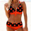 Women's High Waist Sexy Polka Dot Bikini Split With Chest Pads Without Bra Swimsuit