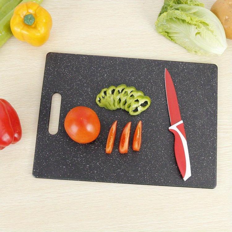 1pc Compact Kitchen Prep Board with Anti-Slip Base & Juice Grooves - Durable Plastic Chopping Board, Black Granite Texture nero