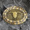 Western Belt Buckle for Men Cowboy Head Oval Buckle with Wood Grain Beads Vintage 10 x Gift [Rockyu] Hat/Boots/Horse Decoration, Alloy, Style, 7.4 cm,